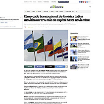 El mercado transaccional de Am�rica Latina moviliza un 13% m�s de capital hasta noviembre